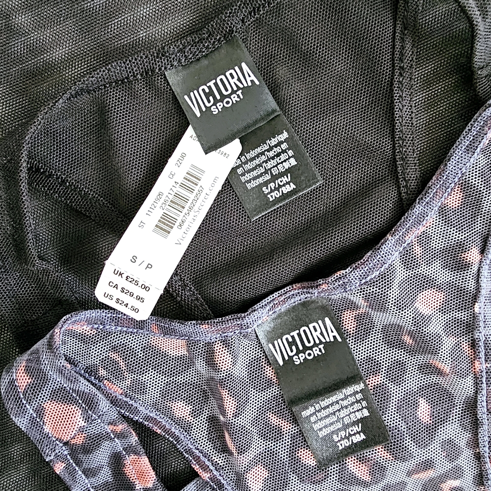 2 Victoria Secret PINK Small Sheer Cami Tank Top Black Pink Grey - Picture 2 of 8